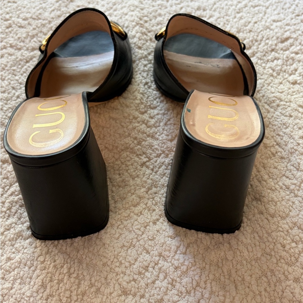 Gucci Black Leather Horsebit Block Heel Mules - Size 37 - Picture 5 of 10